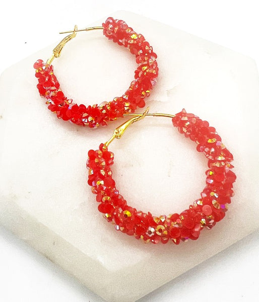 Red  & Gold Glitter Hoop Earrings