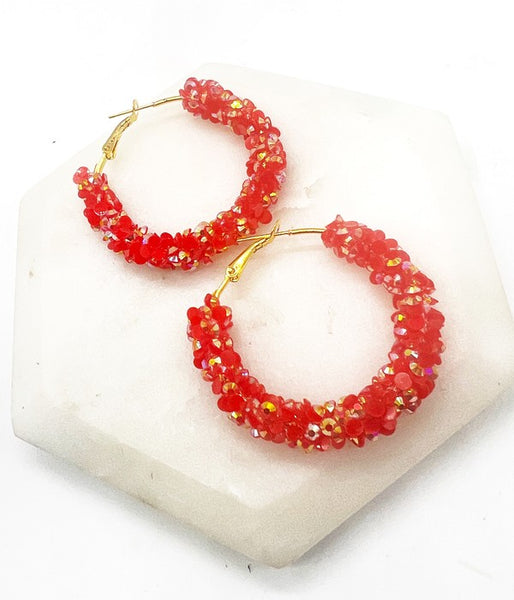 Red  & Gold Glitter Hoop Earrings