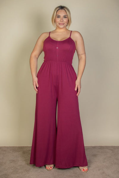 Plus Size Button Front Wide Leg Jumpsuit (6 colors)