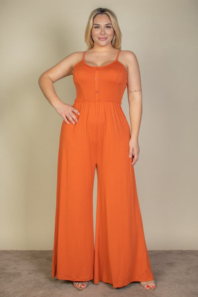 Plus Size Button Front Wide Leg Jumpsuit (6 colors)