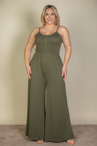 Plus Size Button Front Wide Leg Jumpsuit (6 colors)