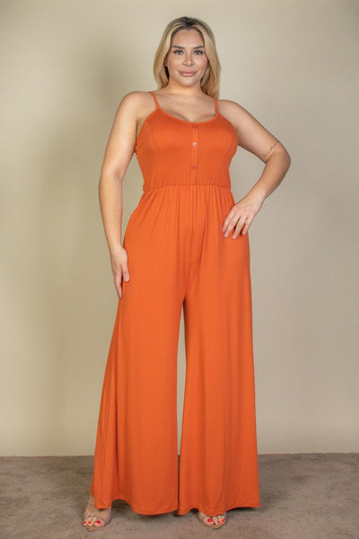 Plus Size Button Front Wide Leg Jumpsuit (6 colors)