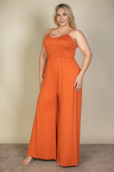 Plus Size Button Front Wide Leg Jumpsuit (6 colors)