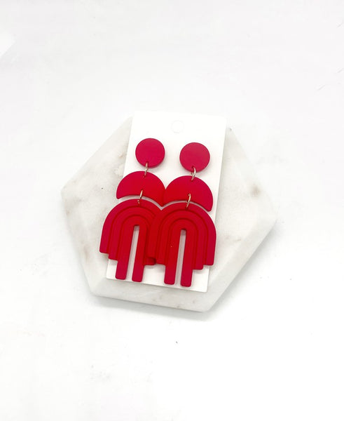 Red Layered Arch Acrylic Earrings