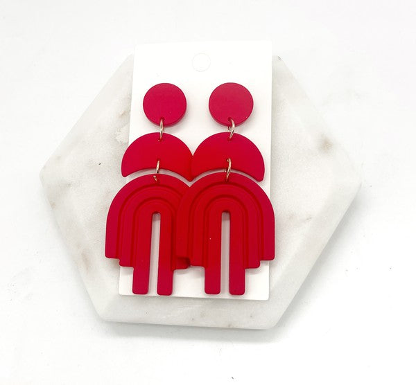 Red Layered Arch Acrylic Earrings