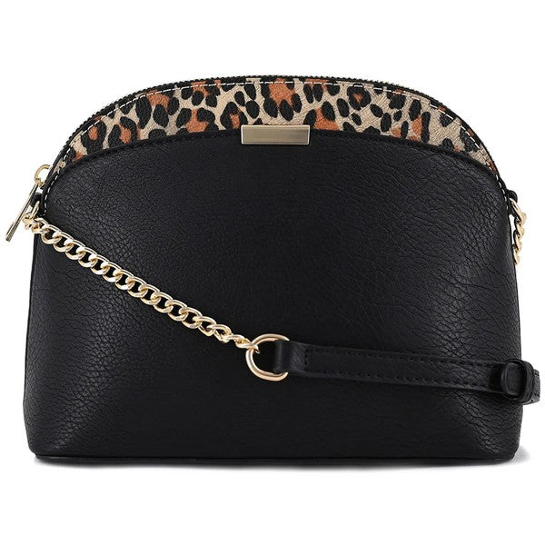 Leopard Accent Small Dome Crossbody Bag (14 colors)