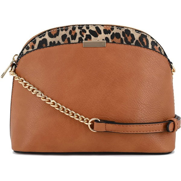 Leopard Accent Small Dome Crossbody Bag (14 colors)