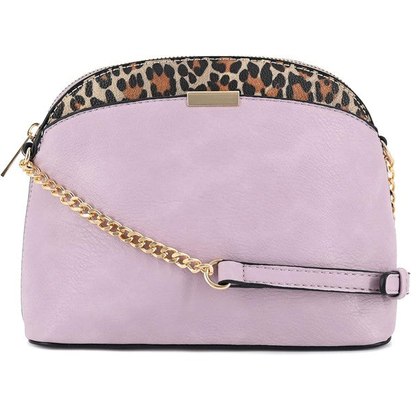 Leopard Accent Small Dome Crossbody Bag (14 colors)