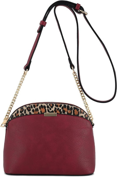 Leopard Accent Small Dome Crossbody Bag (14 colors)