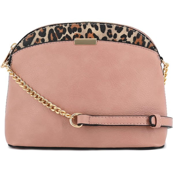 Leopard Accent Small Dome Crossbody Bag (14 colors)