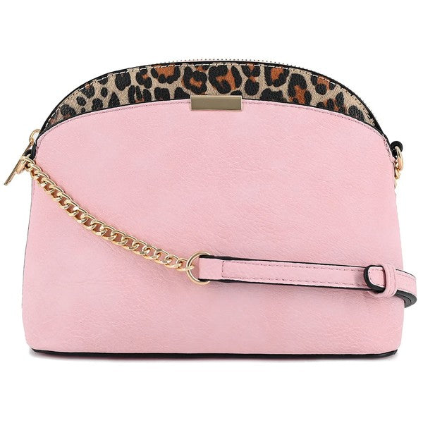 Leopard Accent Small Dome Crossbody Bag (14 colors)