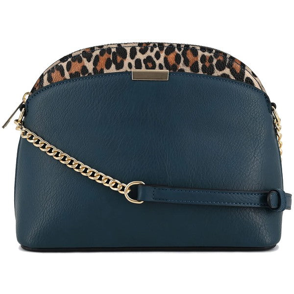 Leopard Accent Small Dome Crossbody Bag (14 colors)