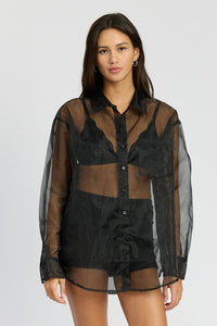 Small SAMPLE Oversized Organza Button Up Shirt