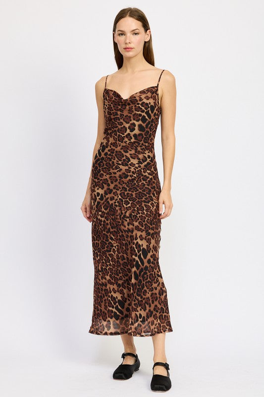 Leopard Chiffon Maxi Dress