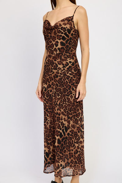 Leopard Chiffon Maxi Dress