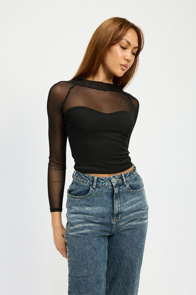 Contrast Sheer Ruched Top (2 colors)