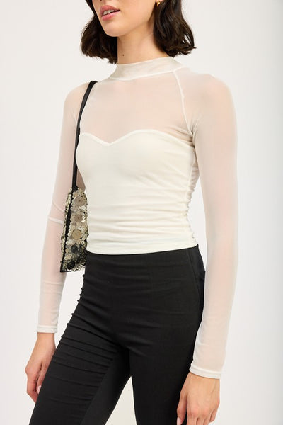 Contrast Sheer Ruched Top (2 colors)