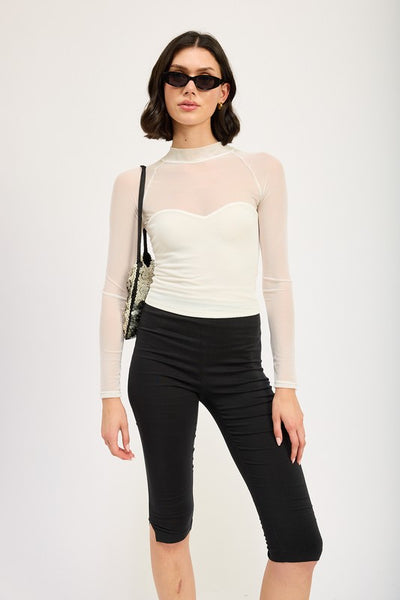 Contrast Sheer Ruched Top (2 colors)