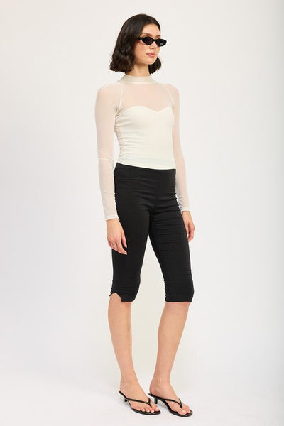 Contrast Sheer Ruched Top (2 colors)