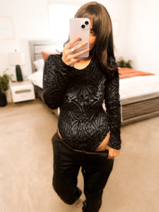 Micha Mesh & Velvet Crewneck Bodysuit (3 colors)