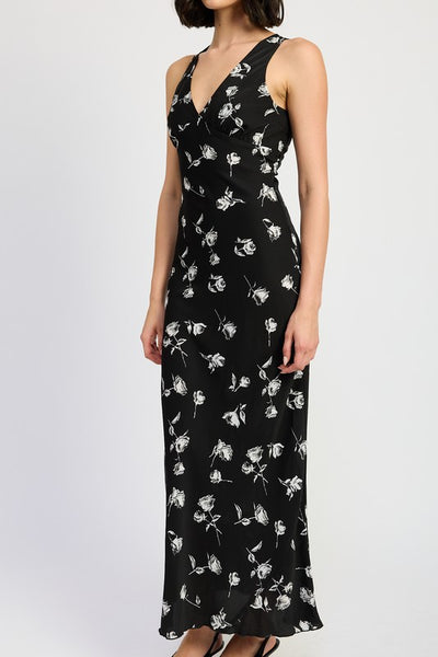 FLORAL V NECK MAXI DRESS