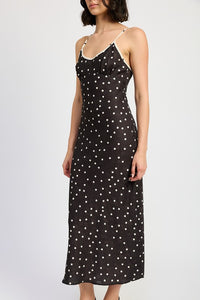 SPAGHETTI STRAP POLKADOT MIDI DRESS