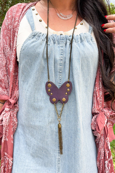 Whimsigoth Butterfly Necklace – Fringe & Stud Details 🦋⛓️