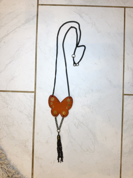 Reversible Whimsigoth Butterfly Necklace – Fringe & Stud Details 🦋⛓️