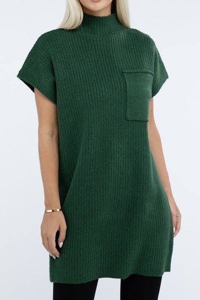 Mock Neck Short Sleeve Sweater Dress with Pocket (6 colors)