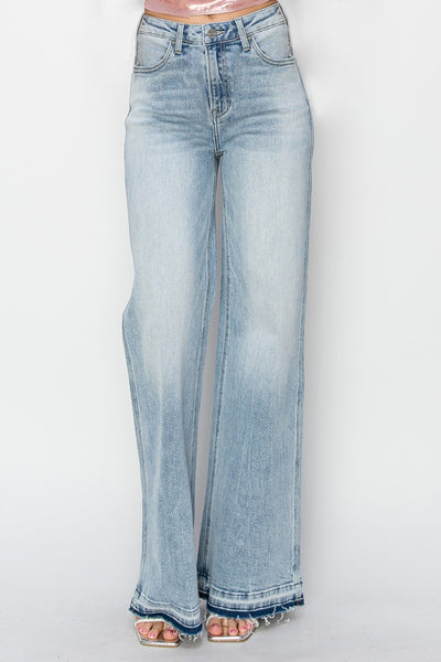 Risen Light Wash High Rise Wide Leg Jeans