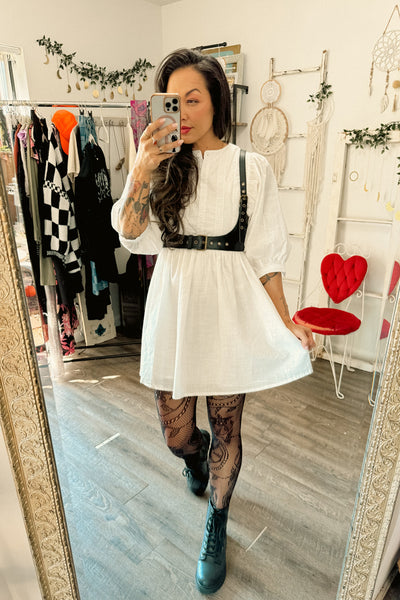 Three-Quarter Sleeve White Dress