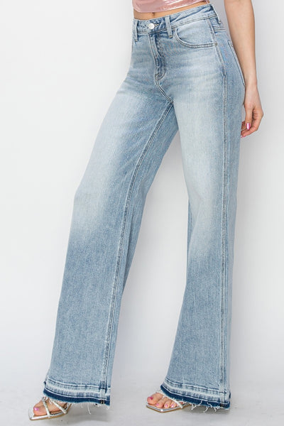 Risen Light Wash High Rise Wide Leg Jeans