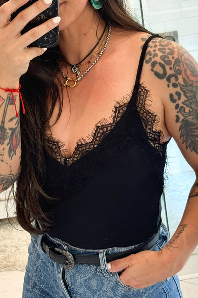 POL Lace Detail V-Neck Ribbed Cami