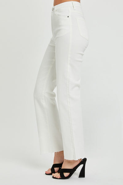 Risen Tummy Control White Straight Leg Jeans