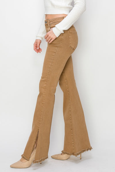 RISEN Camel Side Slit Flare Jeans