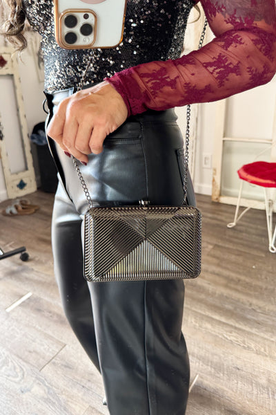 SAMPLE // Chrome Metal Clutch with Shoulder Strap