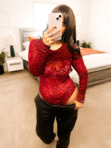 Micha Mesh & Velvet Crewneck Bodysuit (3 colors)