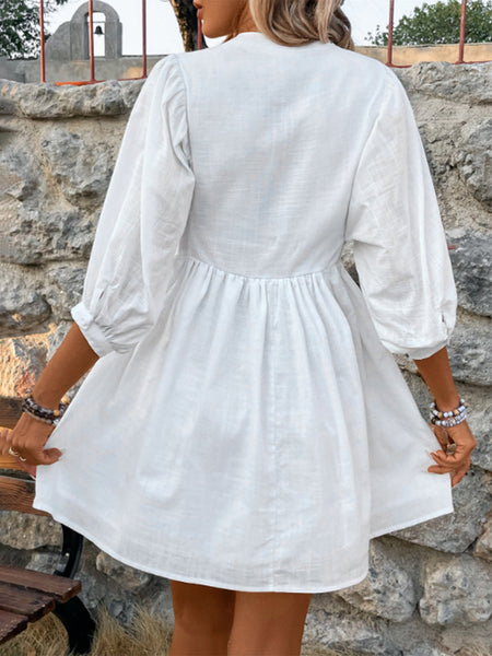 Three-Quarter Sleeve White Dress