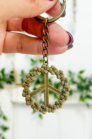 Bronze Floral Peace Sign Keychain