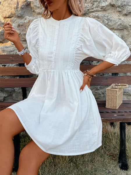 Three-Quarter Sleeve White Dress