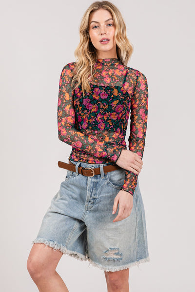 Floral Mesh Layering Top