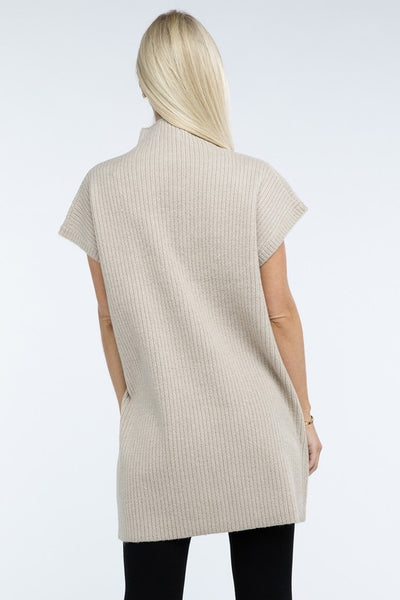 Mock Neck Short Sleeve Sweater Dress with Pocket (6 colors)