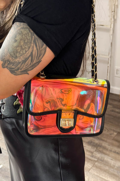 Holographic Vinyl Soft Clutch with Inner Pouch