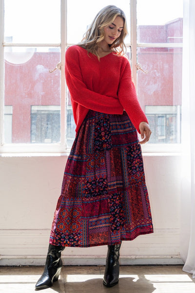 Printed Tiered Maxi Skirt