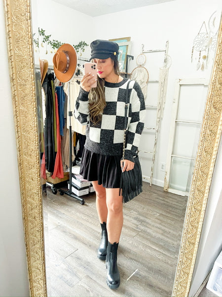 Checkered Long Sleeve Sweater