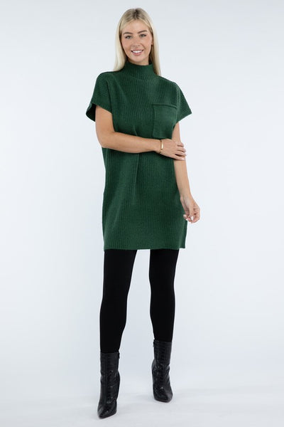 Mock Neck Short Sleeve Sweater Dress with Pocket (6 colors)