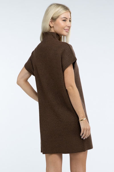 Mock Neck Short Sleeve Sweater Dress with Pocket (6 colors)