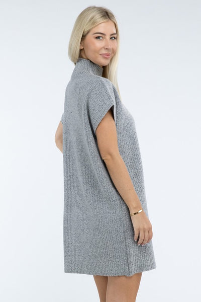 Mock Neck Short Sleeve Sweater Dress with Pocket (6 colors)