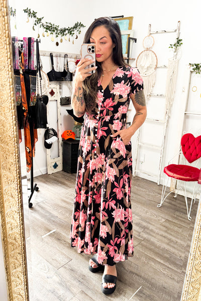 Floral V-Neck Slit Dress