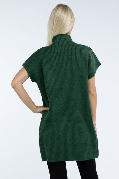 Mock Neck Short Sleeve Sweater Dress with Pocket (6 colors)